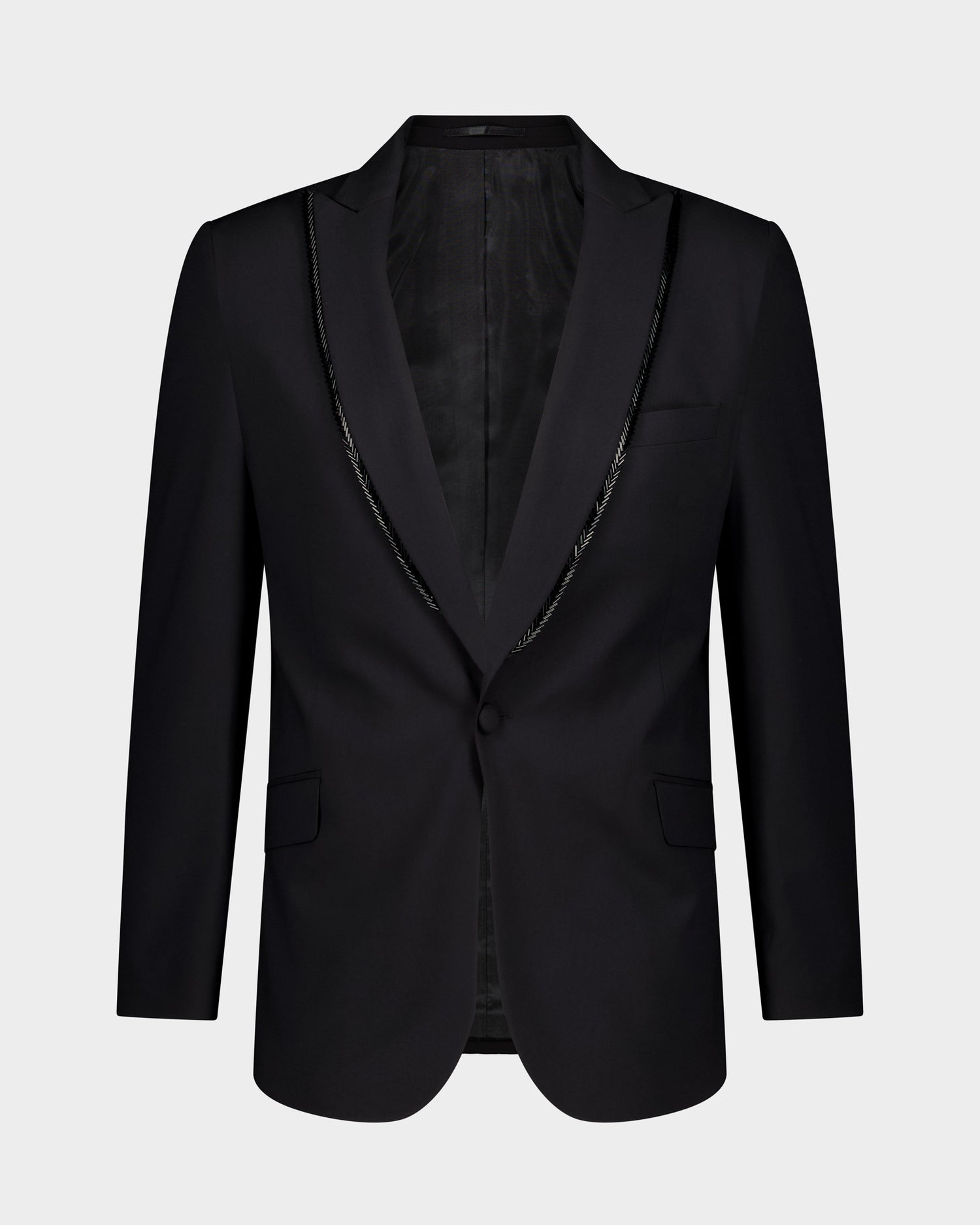 The Fringed Beaded Lapel ceremonial 3pc suit - Black