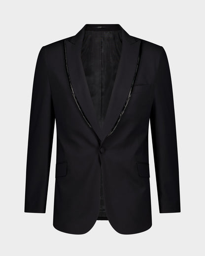The Fringed Beaded Lapel ceremonial 3pc suit - Black