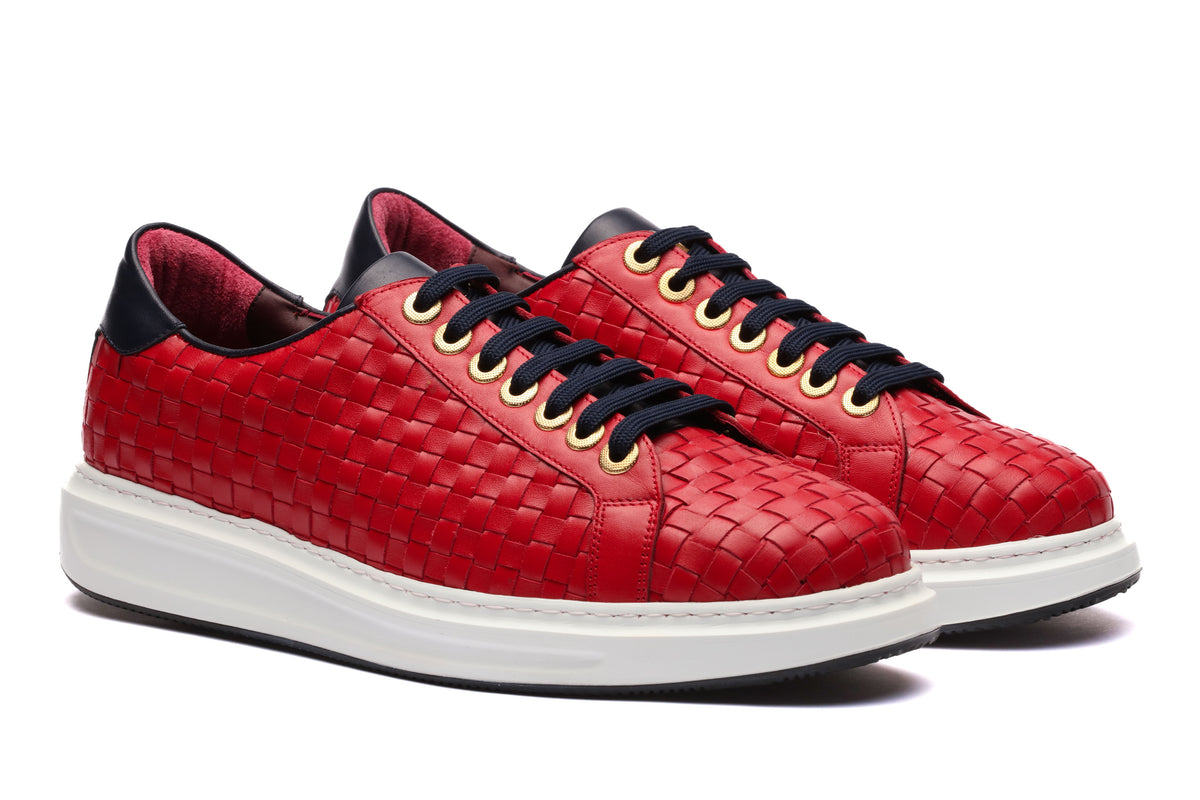Danilo Braided Sneakers - Red & Navy - URBBANA Handmade Shoes 