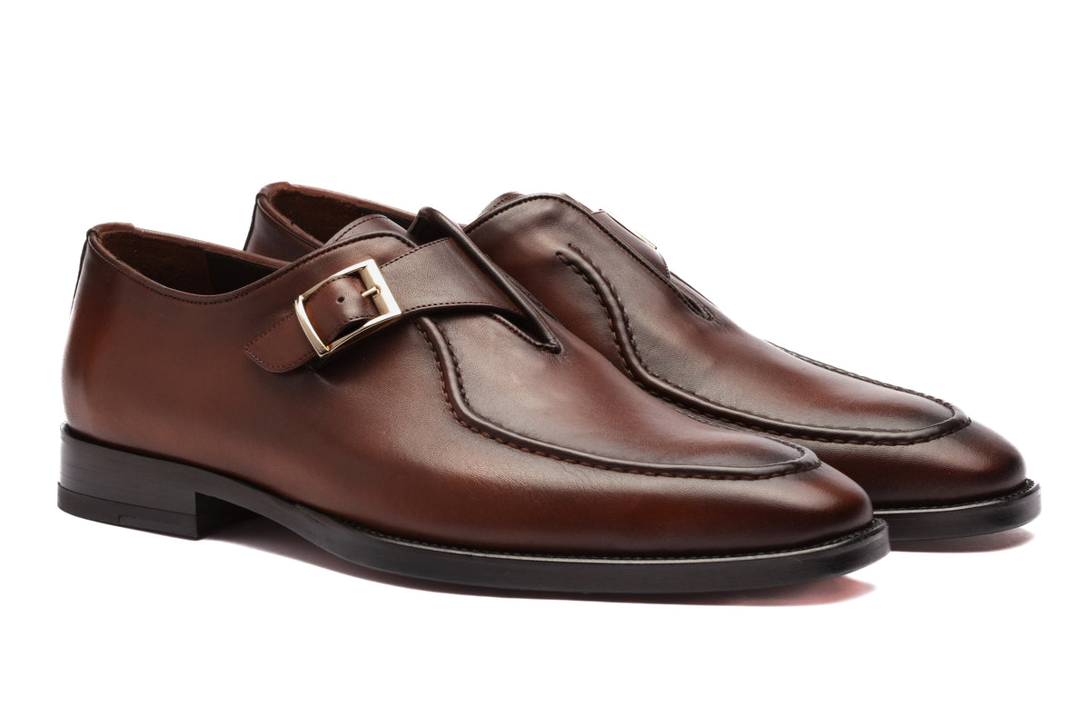 Single Monk Loafers - Cognac - URBBANA Handmade Footwear 