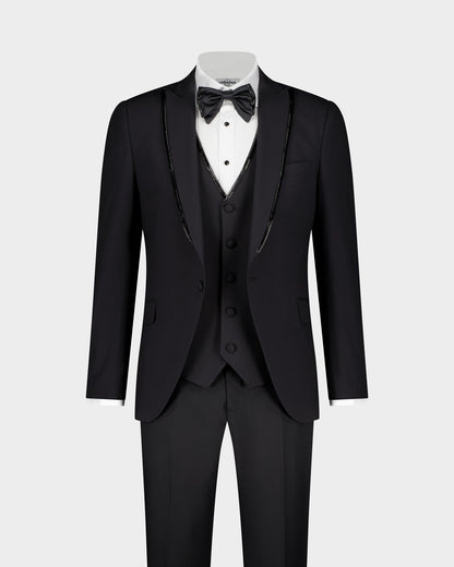 The Fringed Beaded Lapel ceremonial 3pc suit - Black