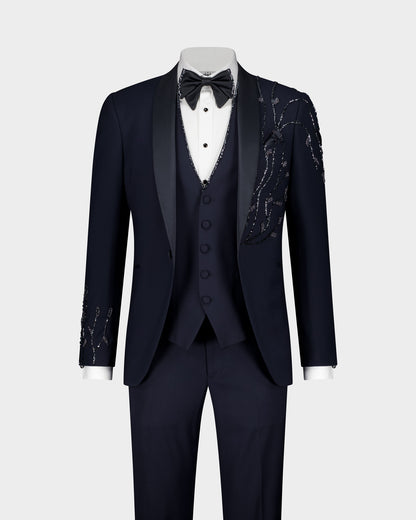 The Basseton Ceremonial 3pc Suit - Midnight Navy/Beaded