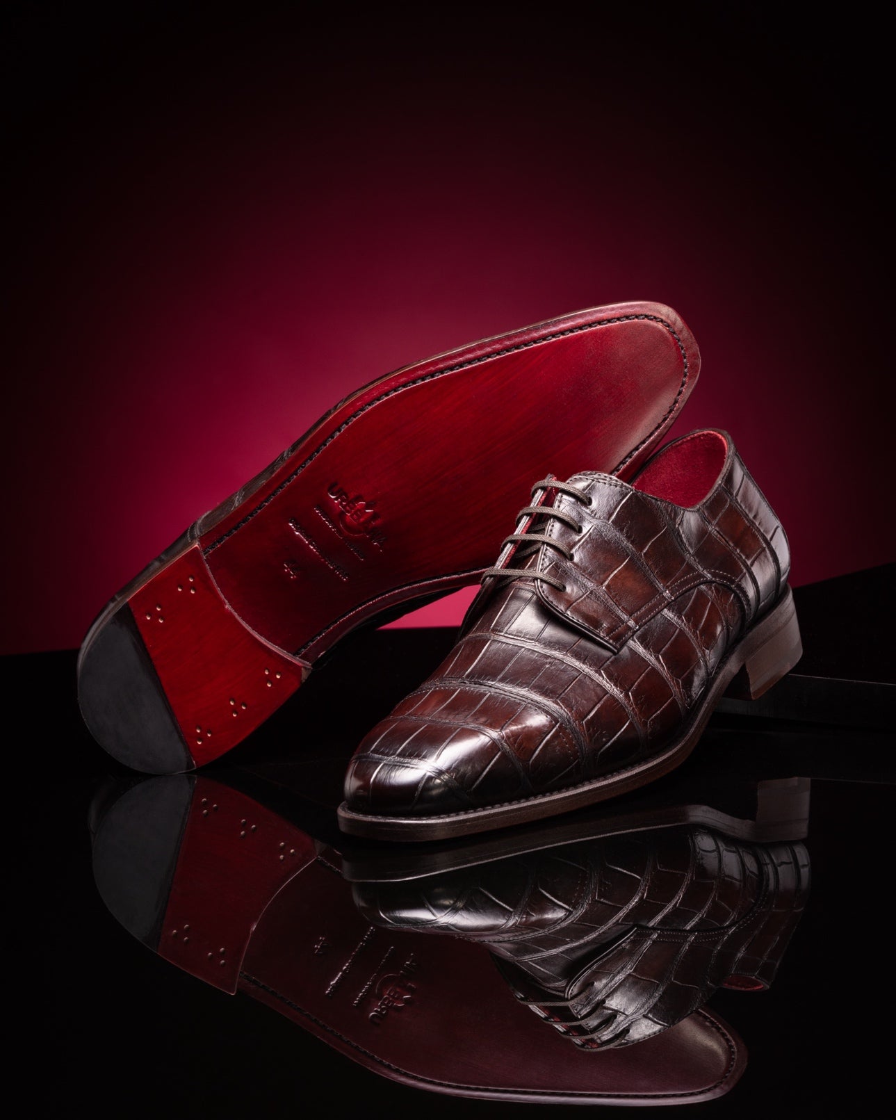 red gator dress shoes Mauri 4910/1 Ruby Red Alligator Lace Up Dress Shoe 9.5