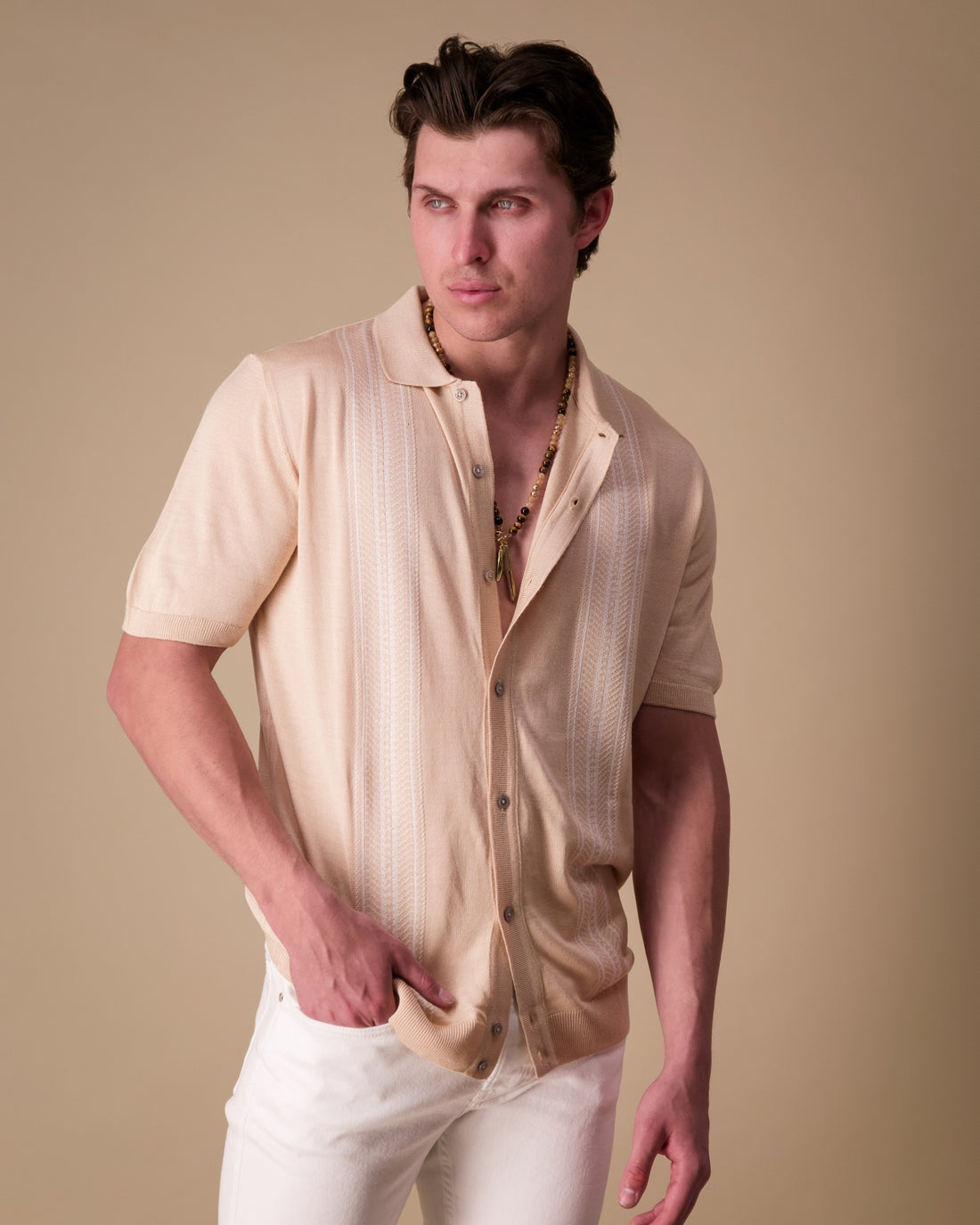 The Tuscany Knitted Polo Shirt - Creme