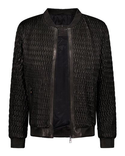 Icon Ruched Leather Bomber - Black
