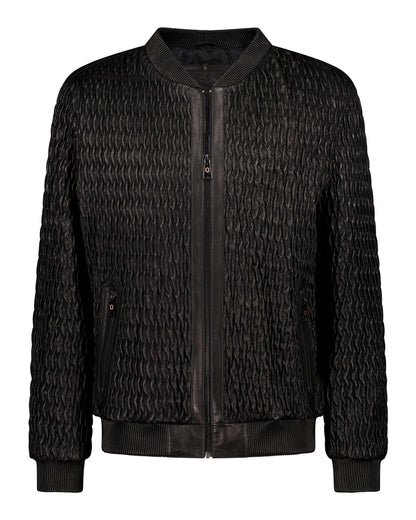 Icon Ruched Leather Bomber - Black