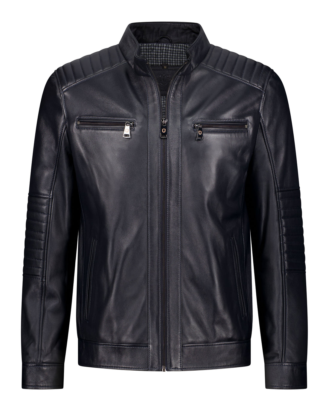 Cafe Racer Leather Jacket - Midnight Navy