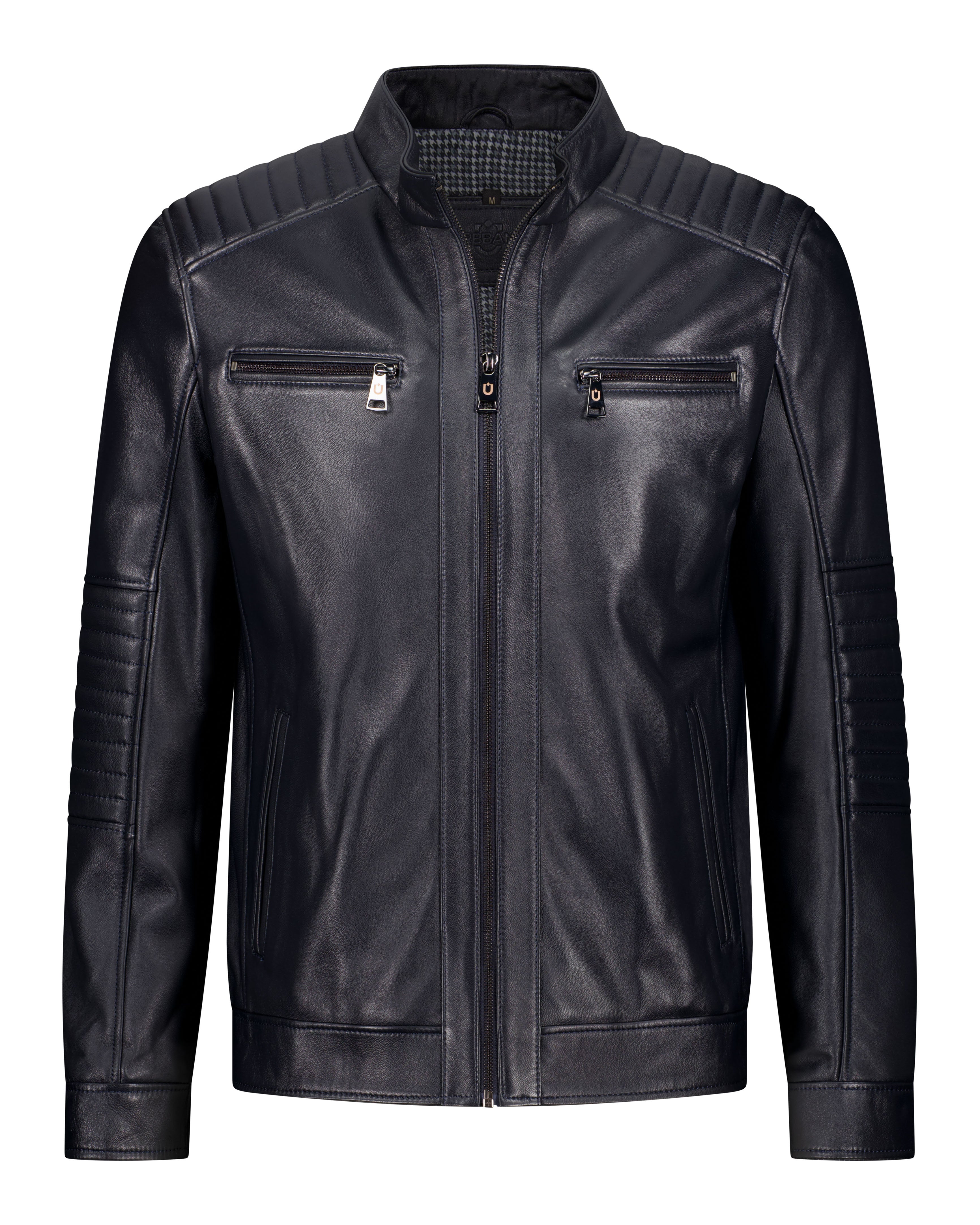 Cafe Racer Leather Jacket - Midnight Navy