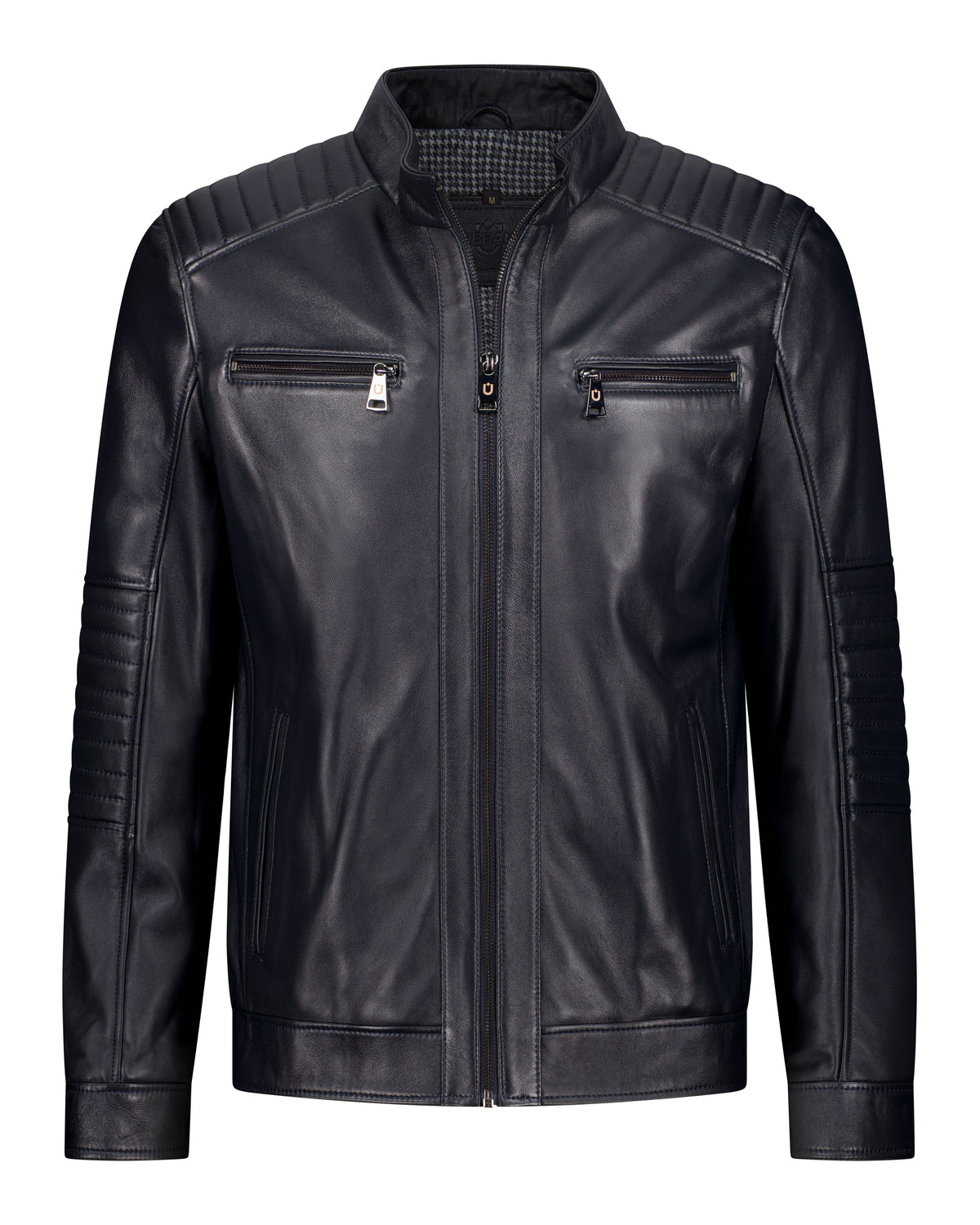 Cafe Racer Leather Jacket - Midnight Navy - Effortless Style 