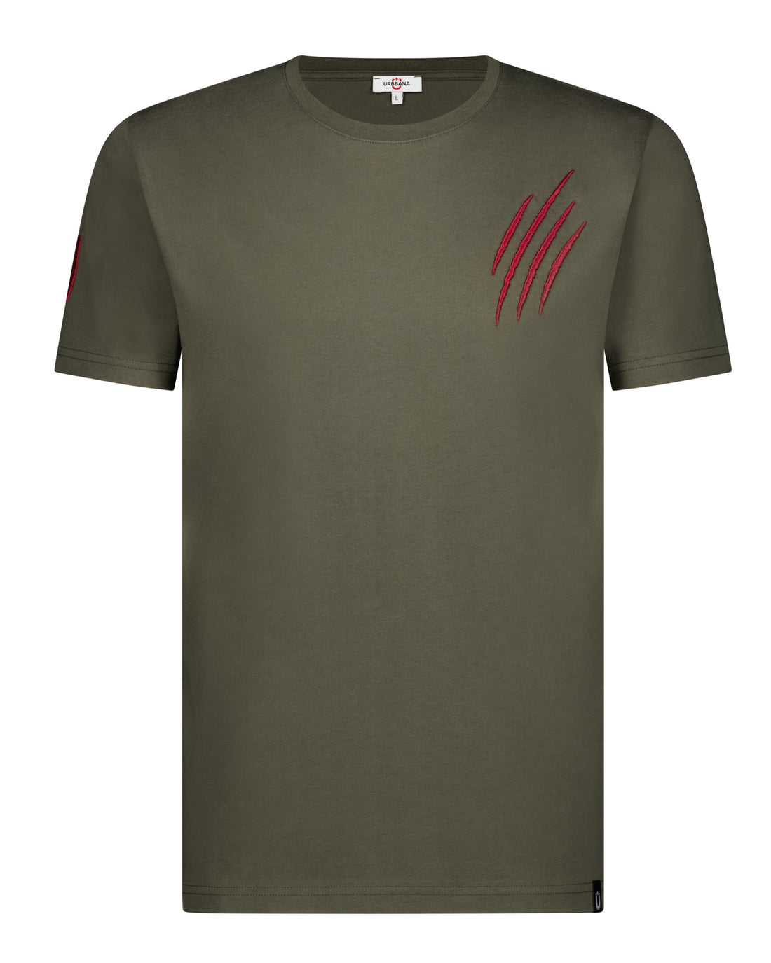 Fine Cotton T-shirt with Claw Embroidery - Khaki Green - t-shirt by Urbbana