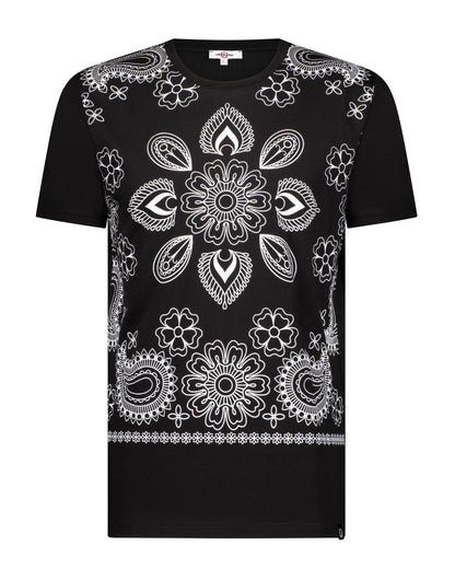 Fine Cotton T-shirt with Paisley Graphic Design - Black