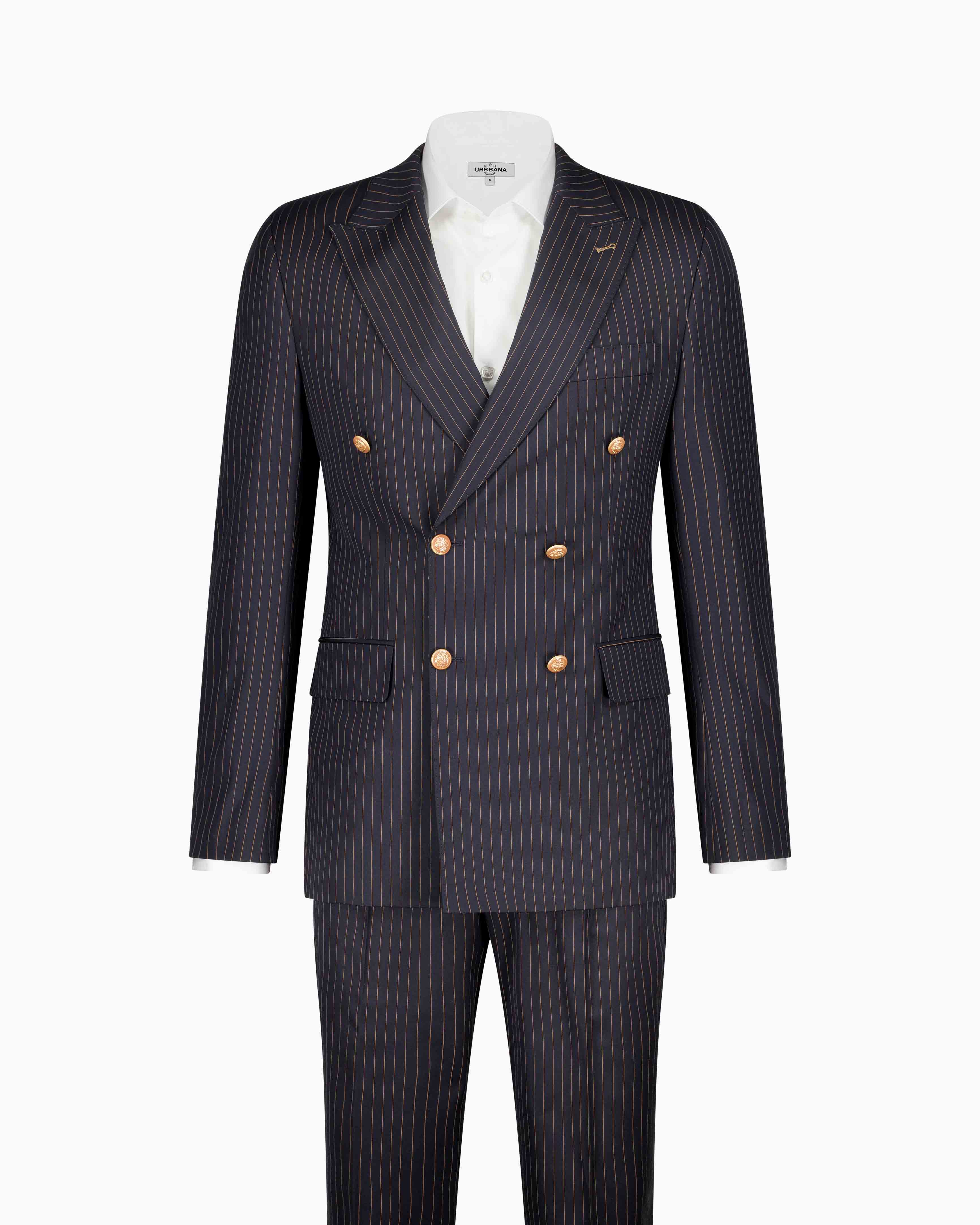 Bogart Double Breasted Suit - Navy / Caramel Strip