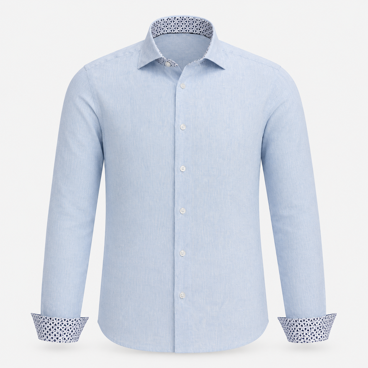 The Byblos linen shirt in blue – ghost mannequin front view