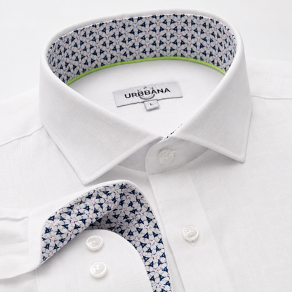 The Byblos linen shirt in white – collar, cuff and linen detail