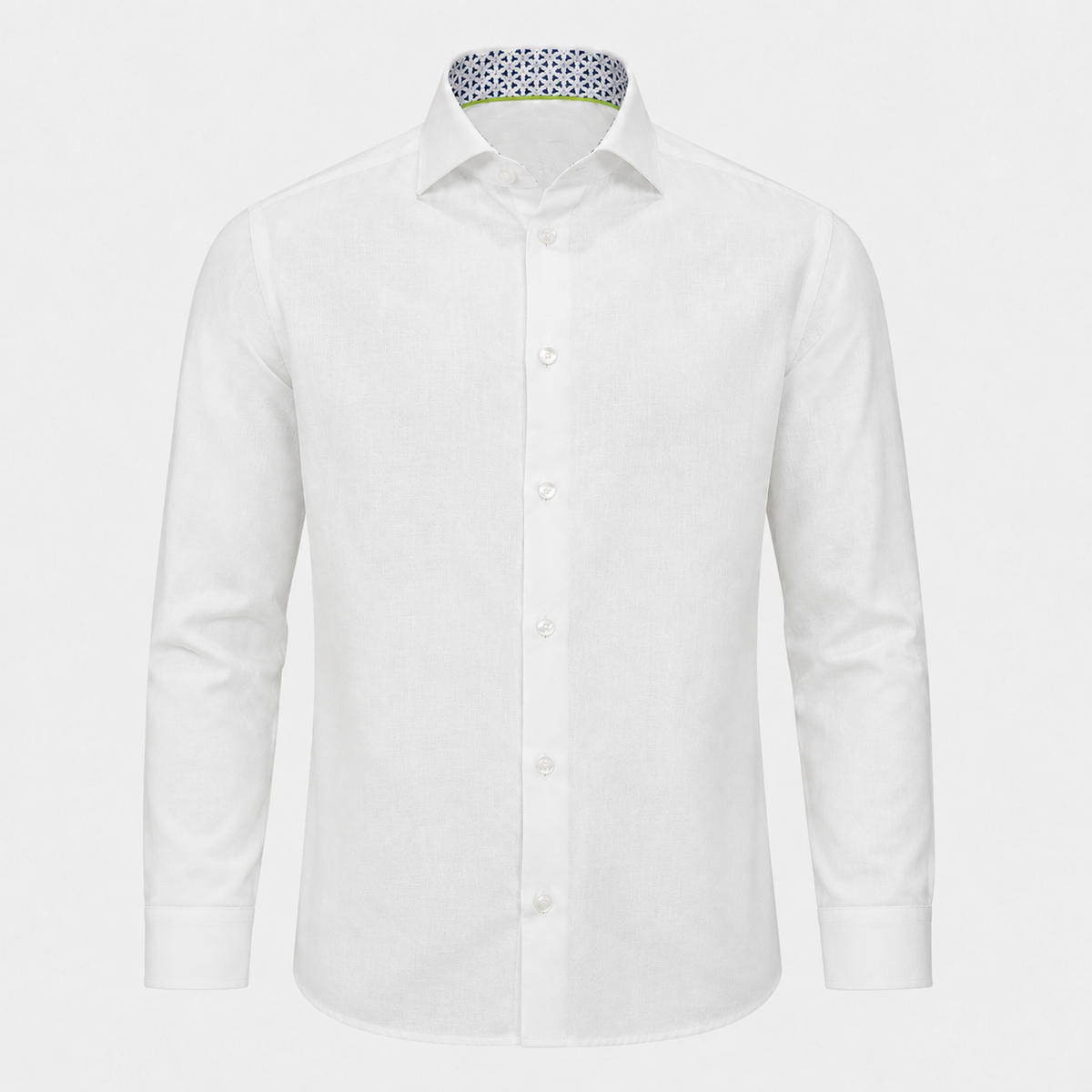 The Byblos linen shirt in white – ghost mannequin with closed cuffs