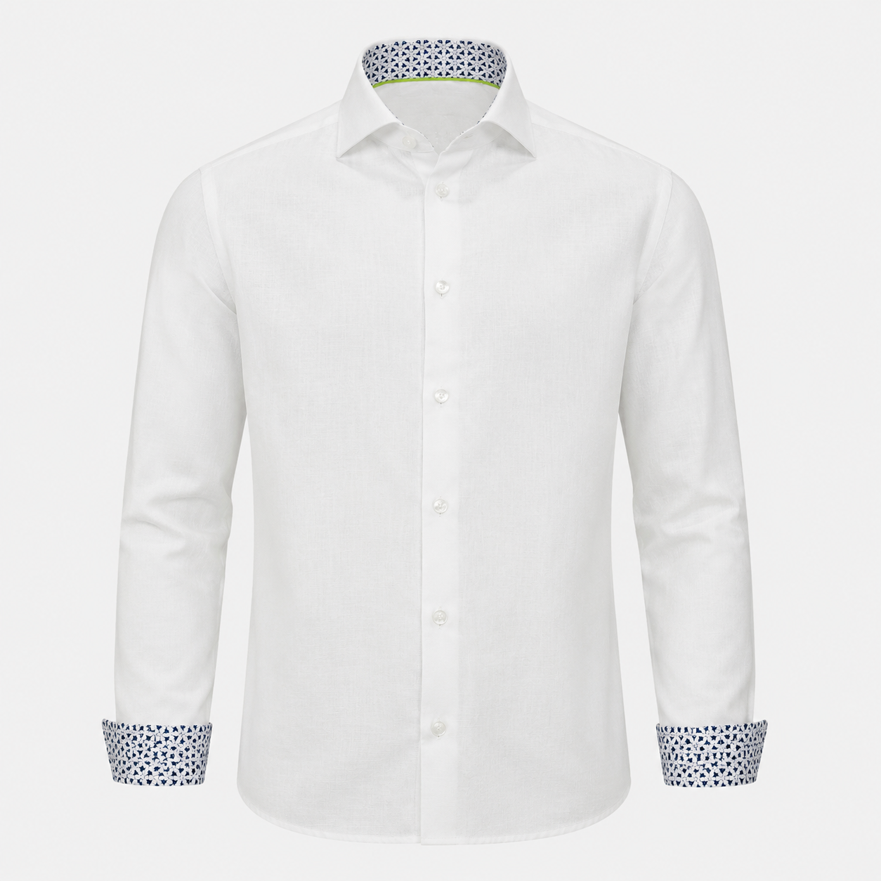 The Byblos linen shirt in white – ghost mannequin front view