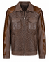 Cognac brown pocketed horsehair leather jacket front view