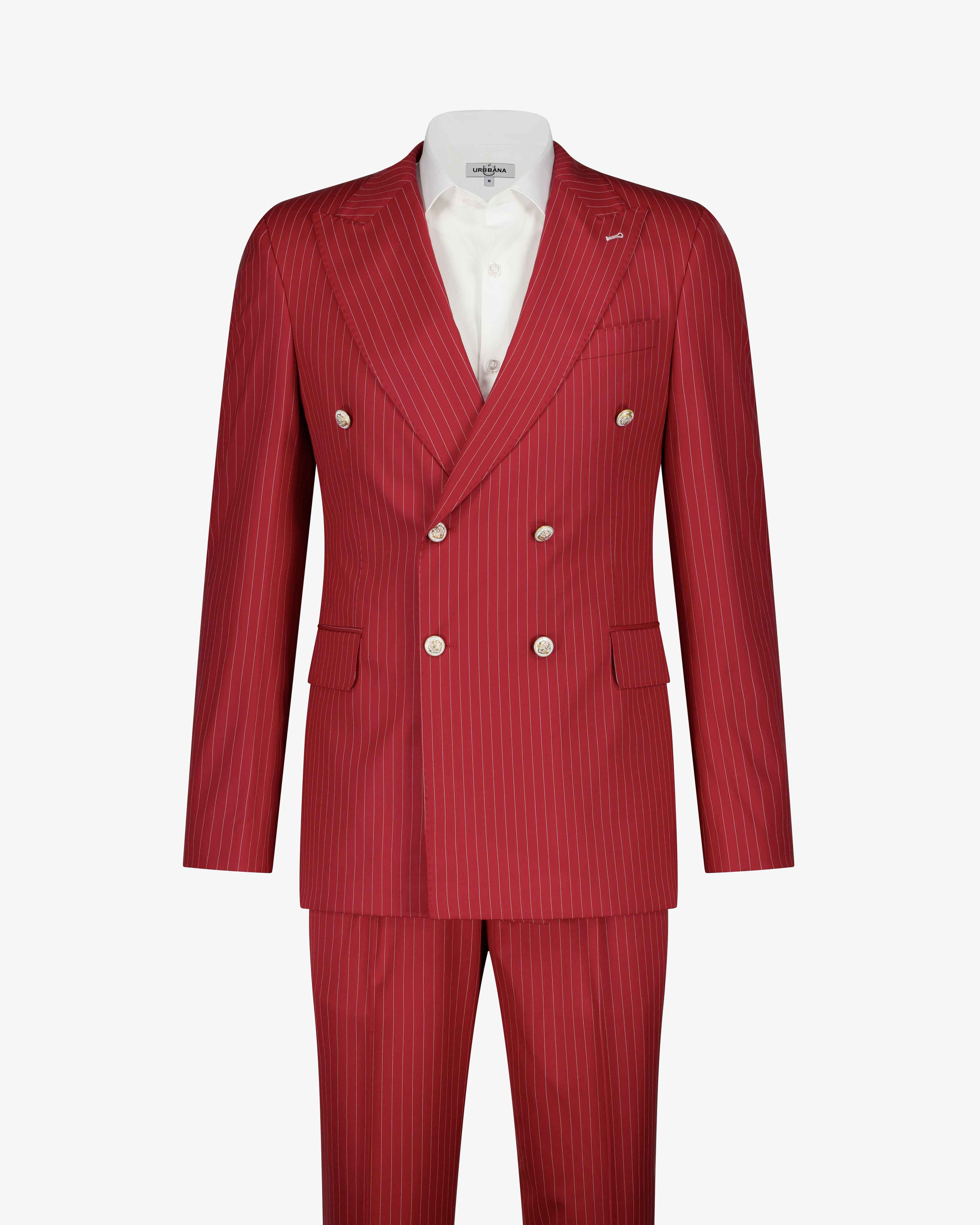 Bogart Double Breasted Suit - Red / White Strip