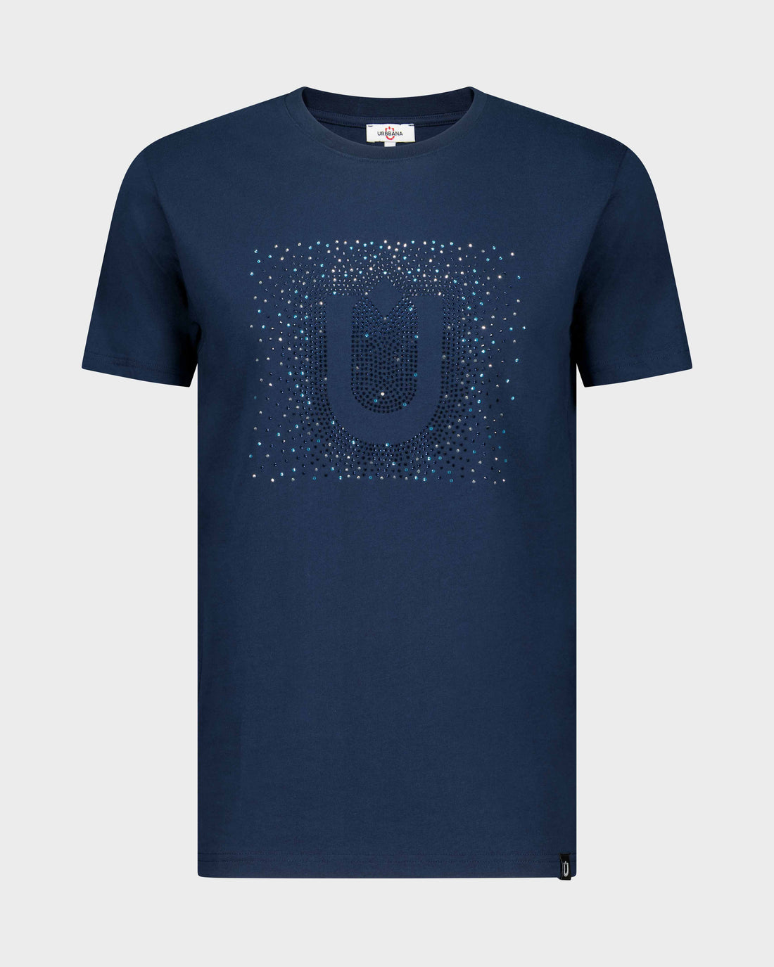 Fine Cotton T-shirt with Crystal U Embellishment - Navy -Unique Handmade T-Shirts