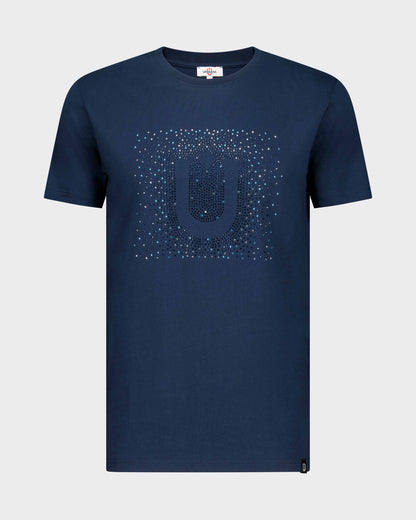 Fine Cotton T-shirt with Crystal U Embellishment - Navy