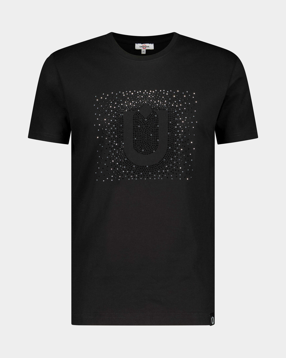 Fine Cotton T-shirt with Crystal U Embellishment - Black