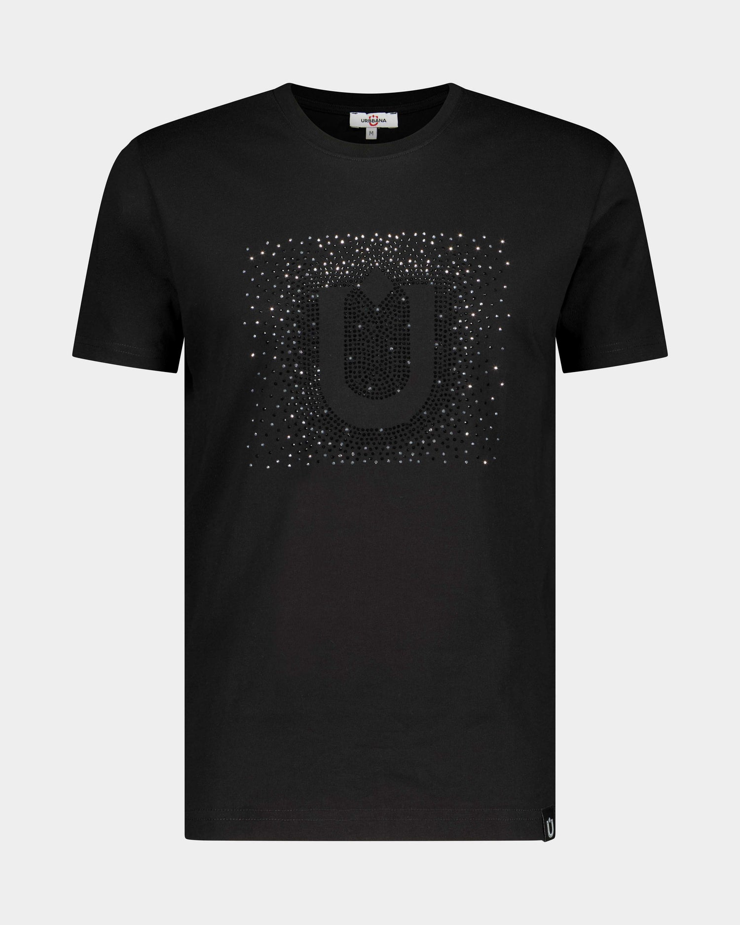 Fine Cotton T-shirt with Crystal U Embellishment - Black