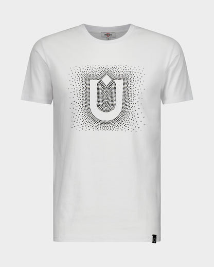 Fine Cotton T-shirt with Crystal U Embellishment - White