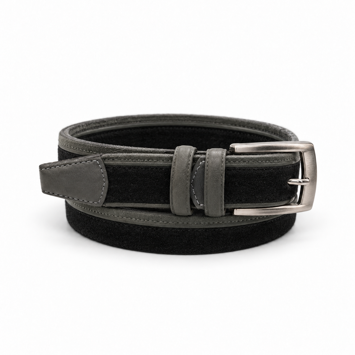Black & Grey Suede Belt — studio product view