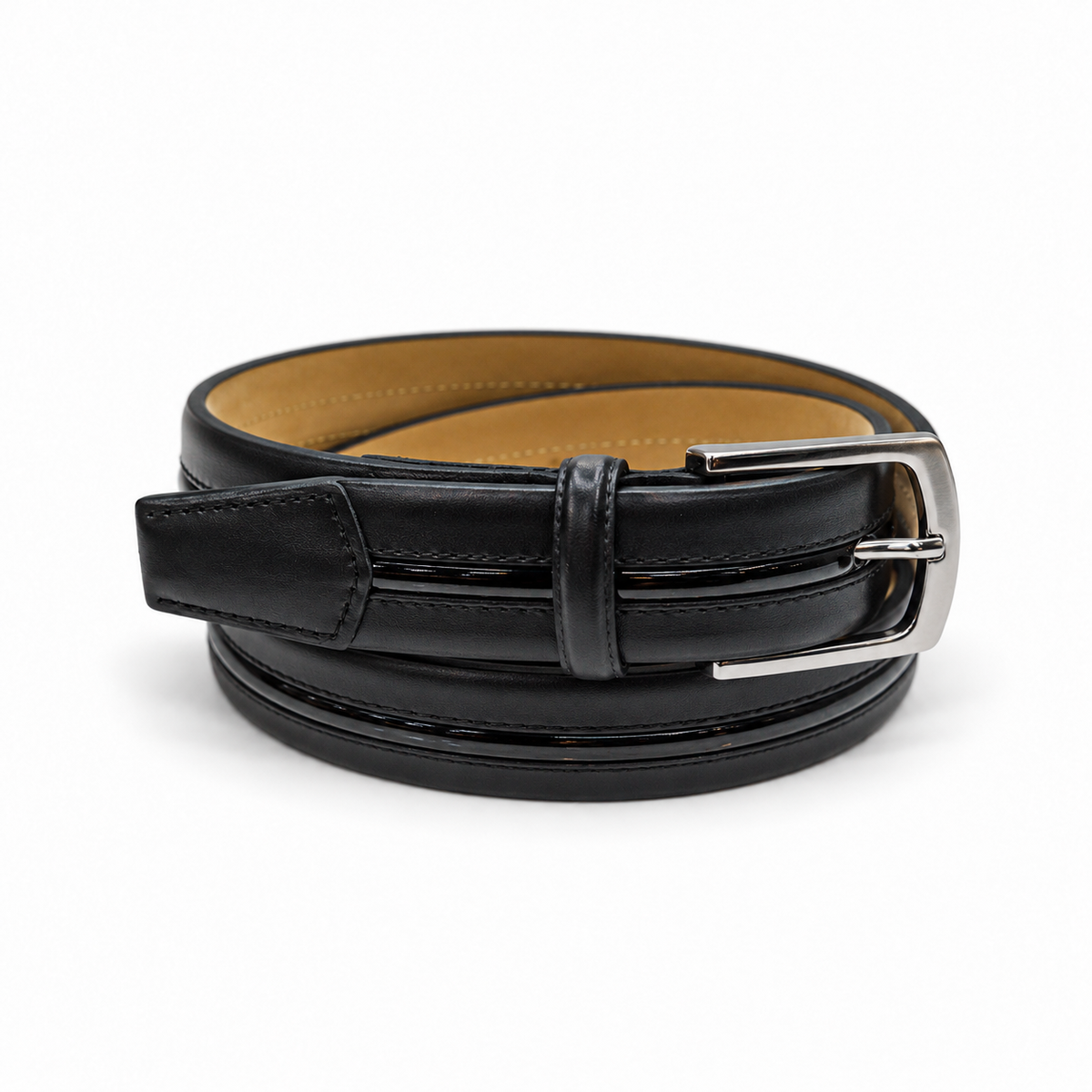 The Tenuso Black Pipe Belt — studio product view