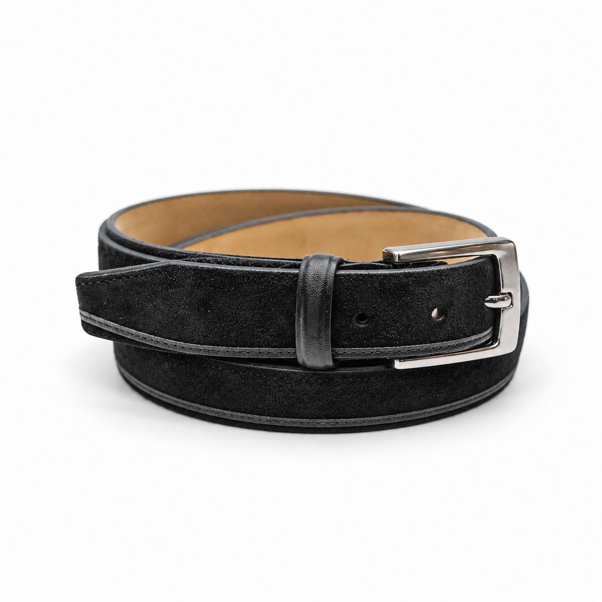 The Ale Black Suede Belt — studio product view