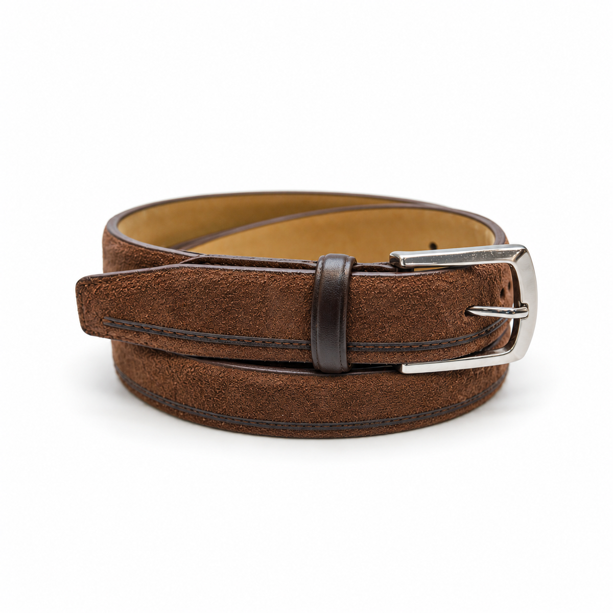 The Telles Brown Suede Belt — studio product view
