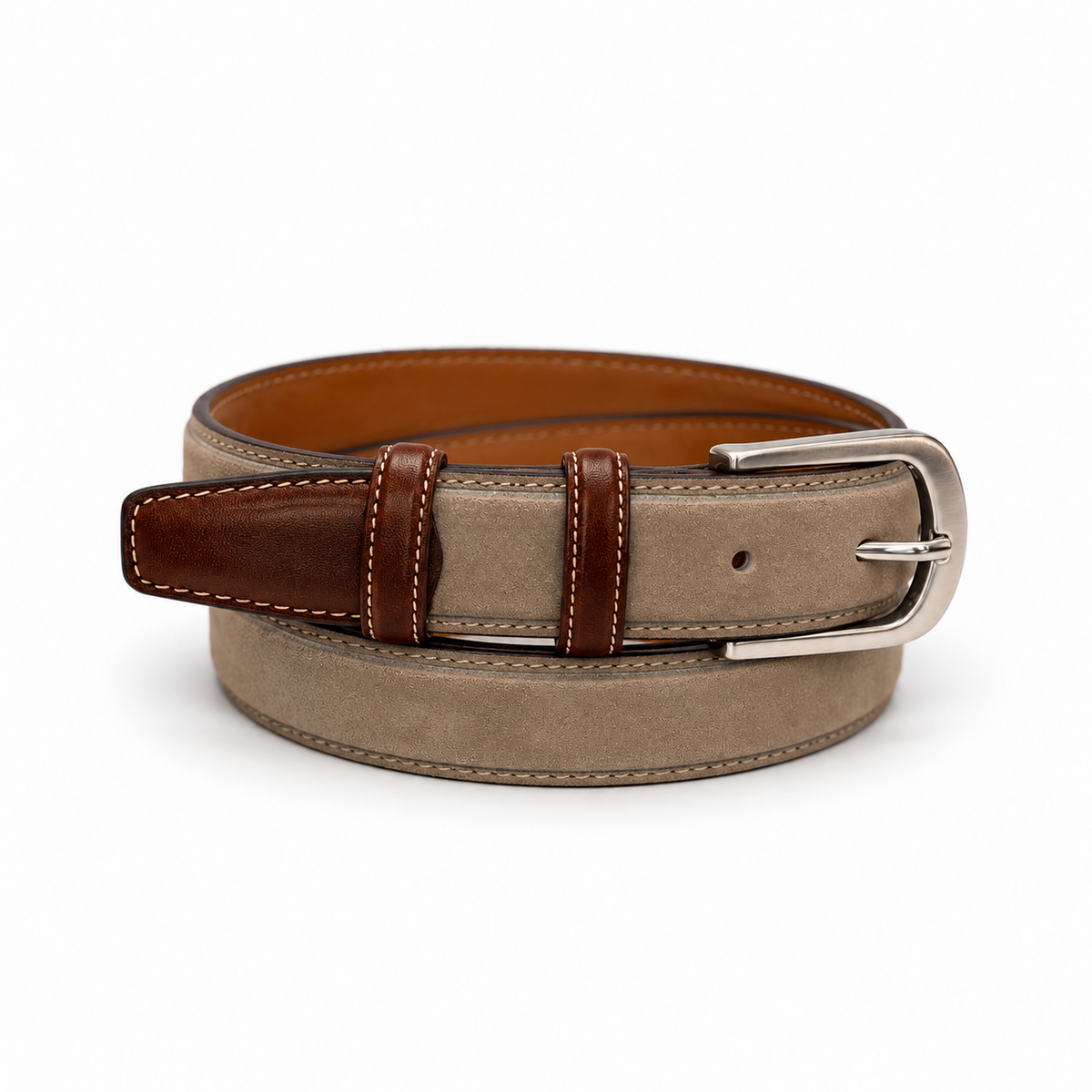 The Moreno Suede belt- Beige — coiled studio view