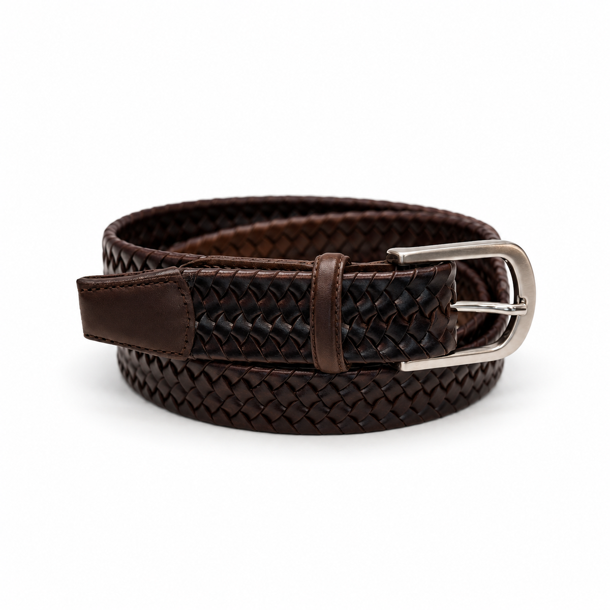 The Penne Woven Belt - Brown — studio product view