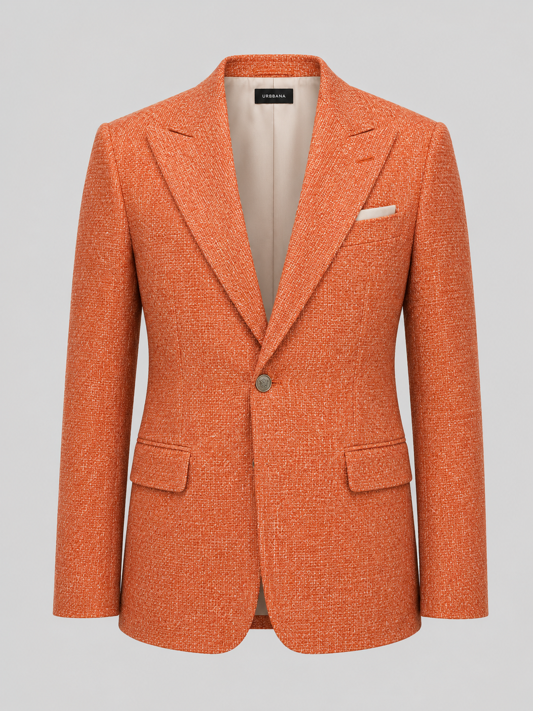 Mandarin orange Ascot single-breasted blazer with notch lapels and flap pockets.