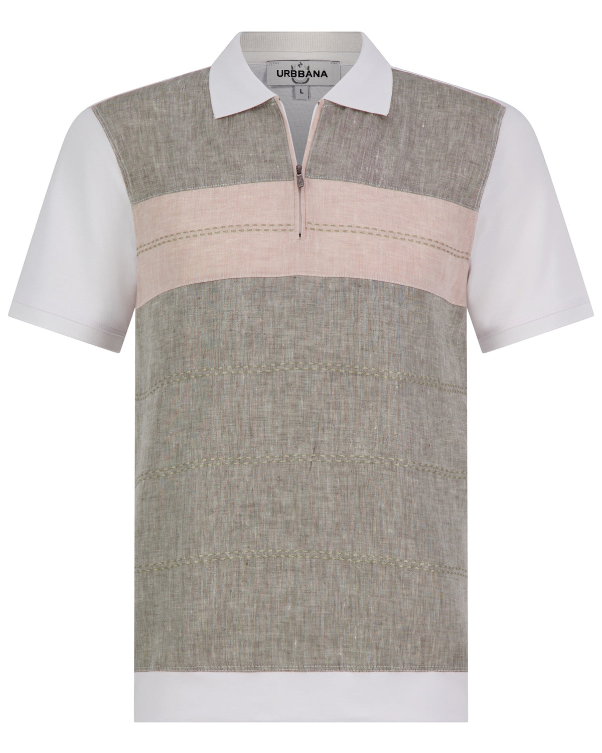 Athens cotton/linen Polo - White & Green - Polo shirt by Urbbana