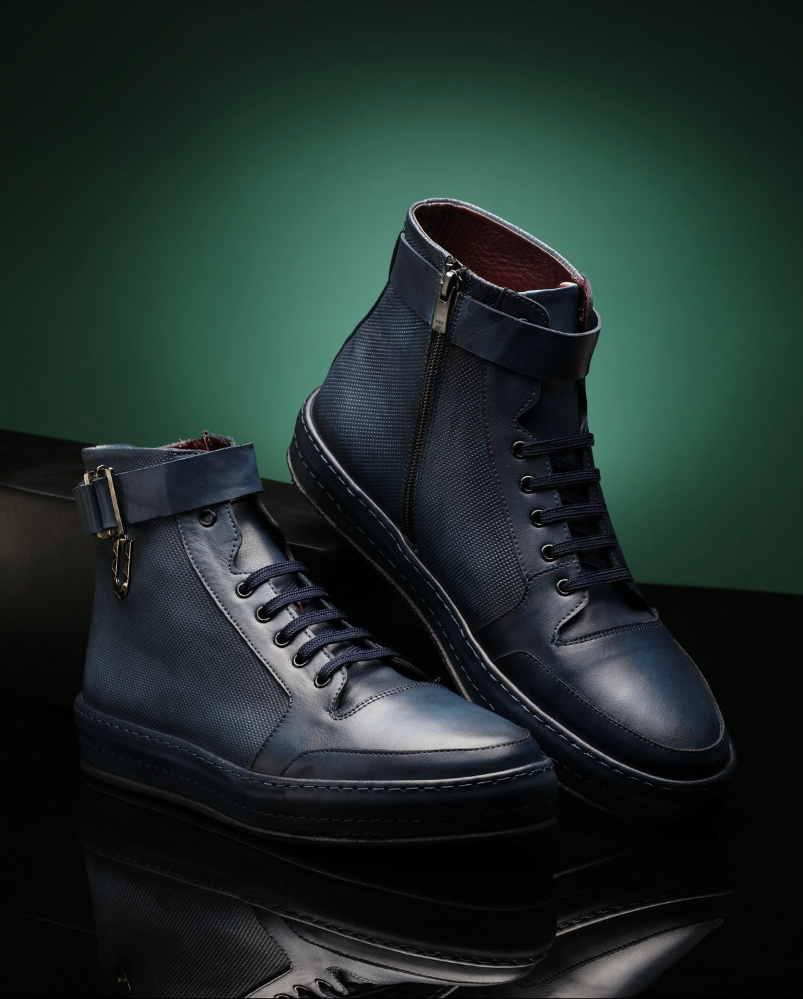 URBBANA blue high-top sneakers.