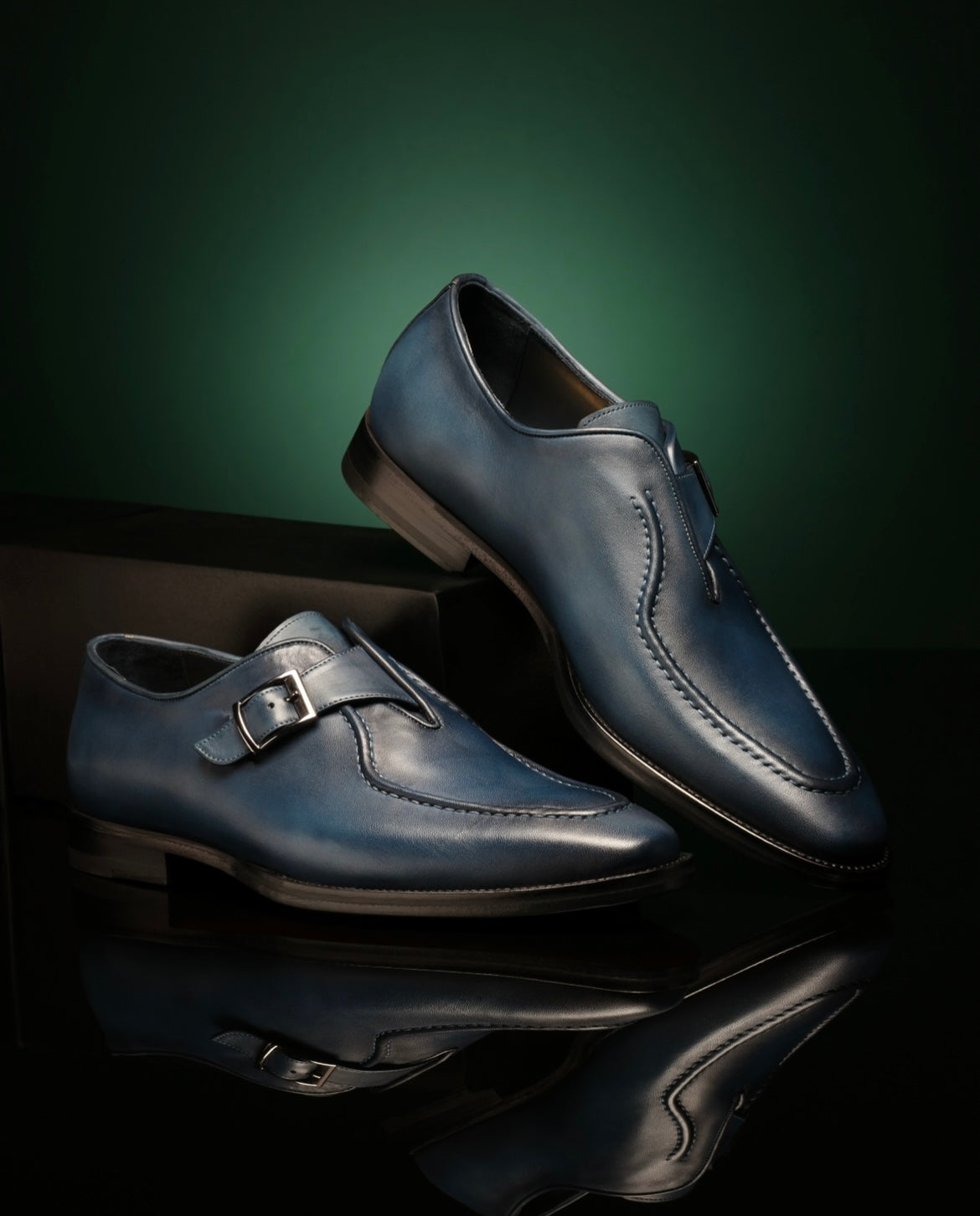 URBBANA blue single-monk loafers.
