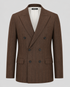 Brown and navy Bowen double-breasted pinstripe blazer with peak lapels.