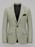 Green and ivory Brighton houndstooth blazer with notch lapels and flap pockets.
