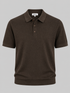 Brown short-sleeve knitted polo shirt, shown from the front.