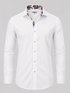 White Dawson shirt with red and blue paisley collar lining, shown from the front.