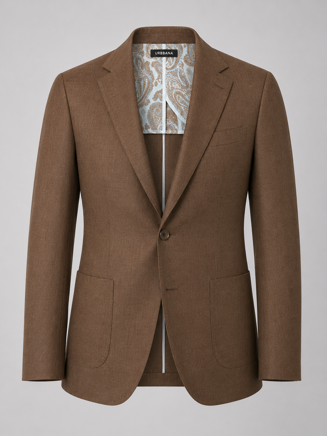Brown Etreta linen blazer with notch lapels and front patch pockets.