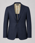 Dark navy Etreta linen blazer with notch lapels and patterned collar lining.