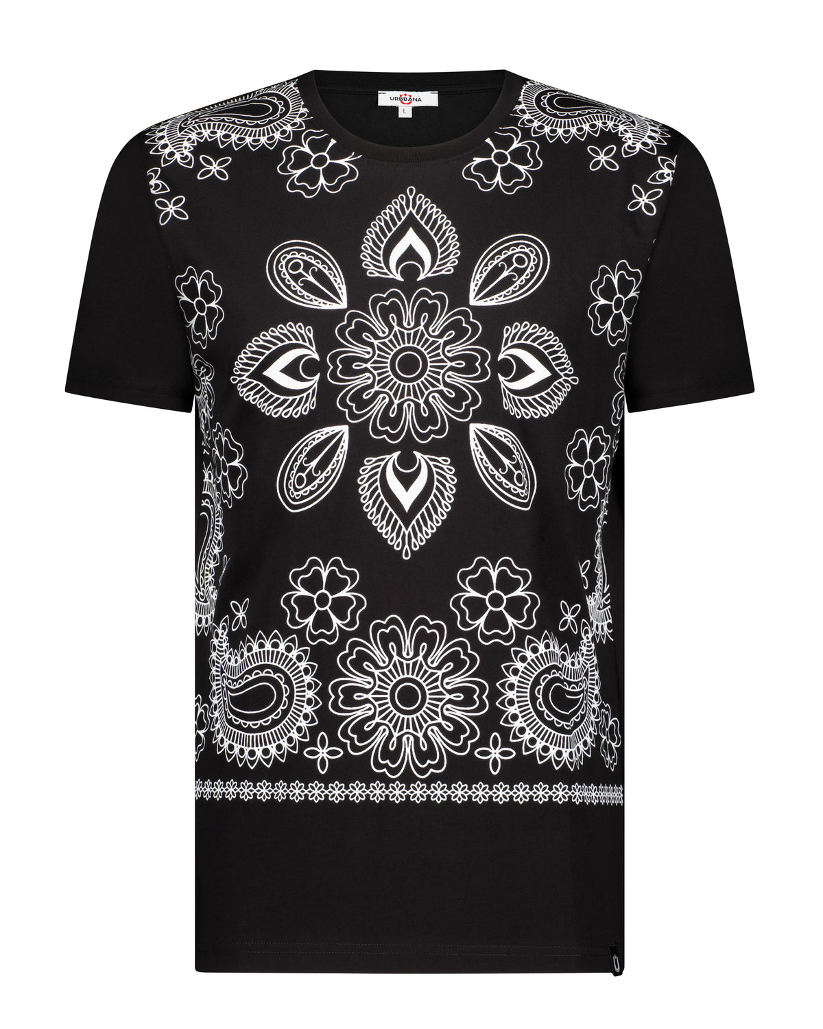 Fine Cotton T-shirt with Paisley Graphic Design - Black - Sustainable & Stylish