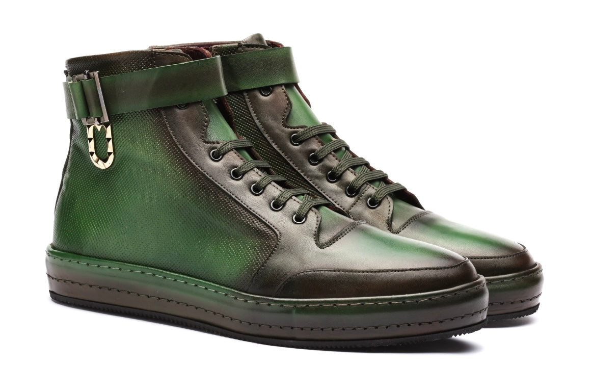 URBBANA green high-top sneakers.