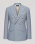Light blue Hamilton double-breasted blazer with peak lapels and metallic buttons.