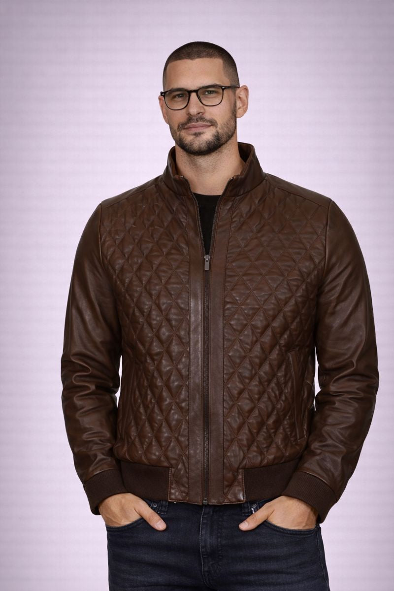 URBBANA Lambskin Leather Jacket Brown Diamond.