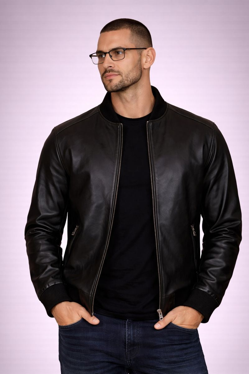 URBBANA Lambskin Leather Jacket Minimal Black.