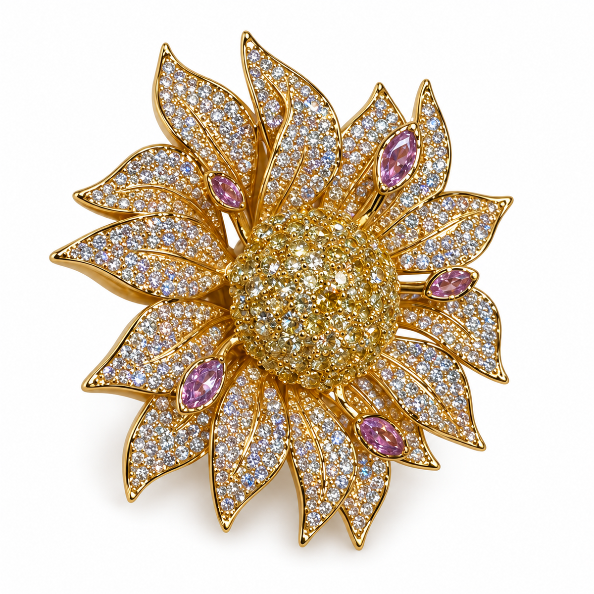 Golden Sunflower Zircon Lapel Pin