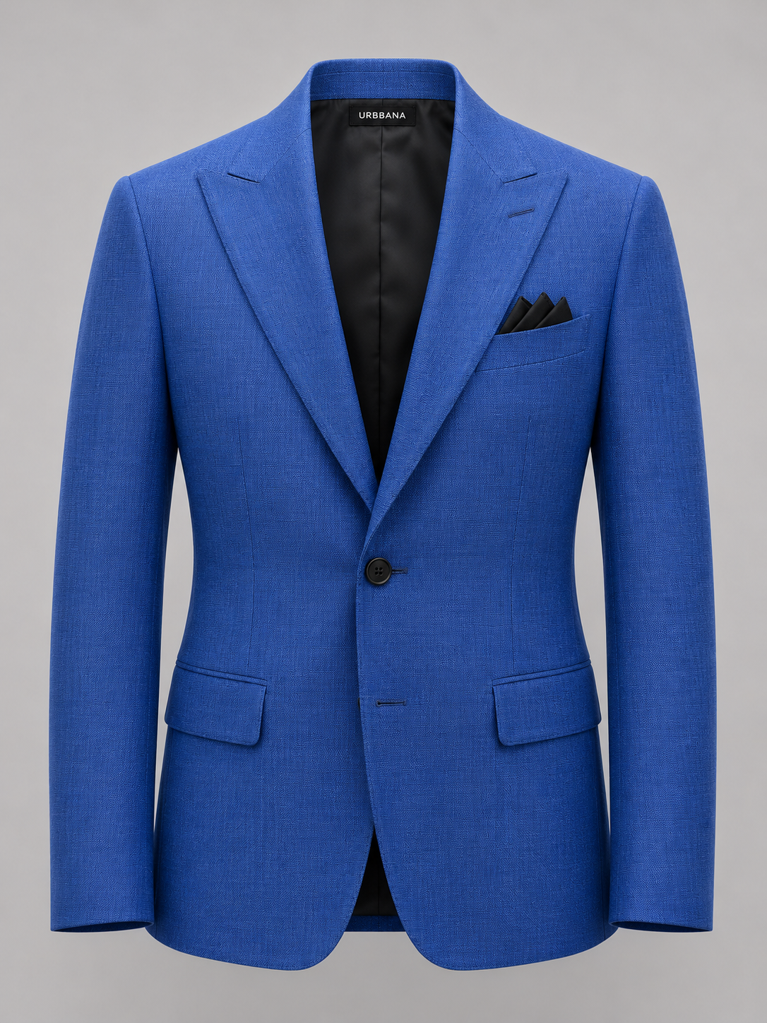 Royal blue Melvin single-breasted blazer with notch lapels and flap pockets.